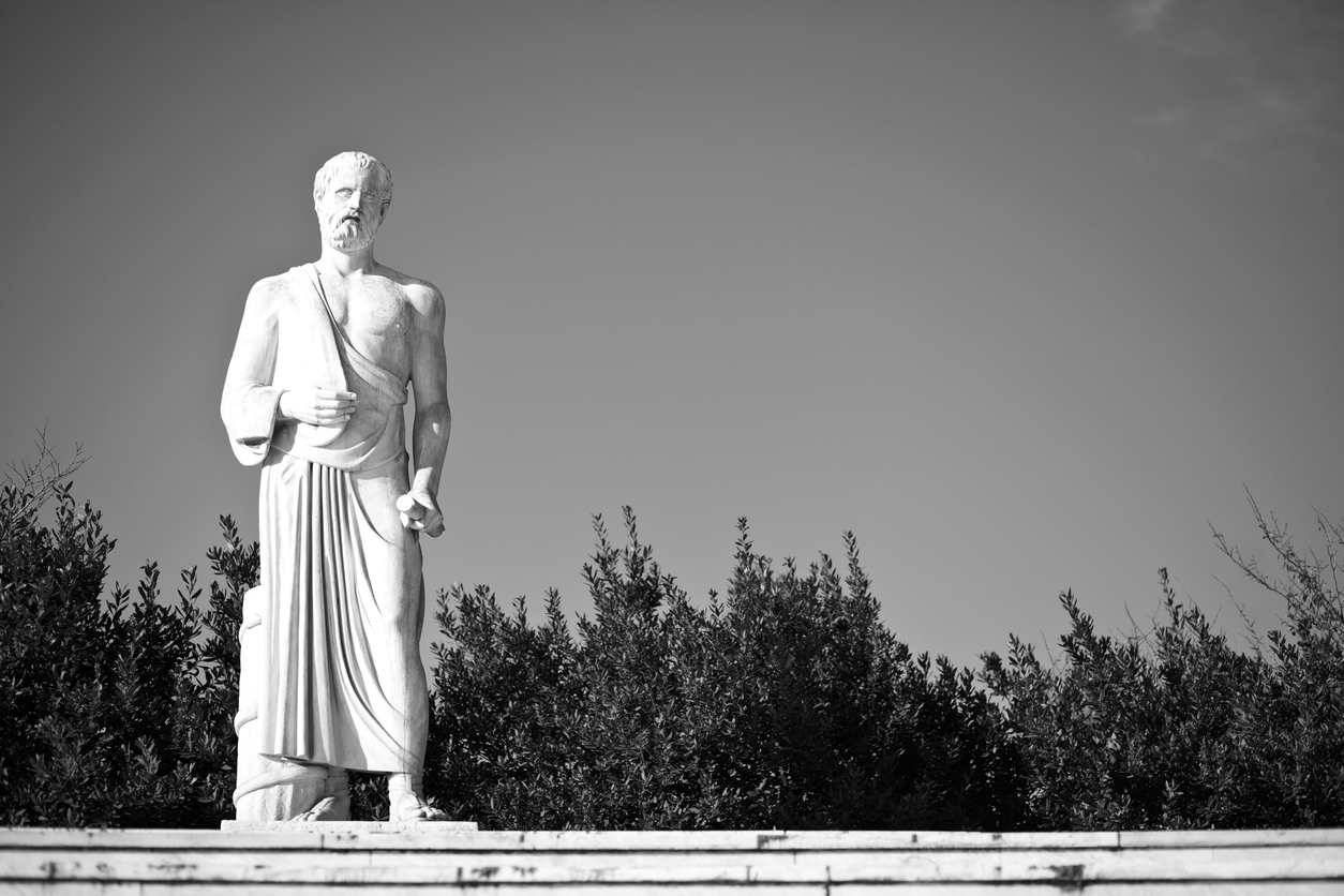 Hippocrates statue, black and white